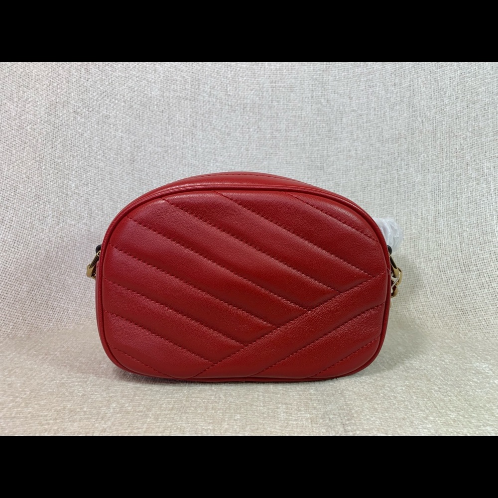 NEW Tory Burch Kira Chevron Red Apple Leather Small Camera Bag/Crossbody Bag - Picture 5 of 12